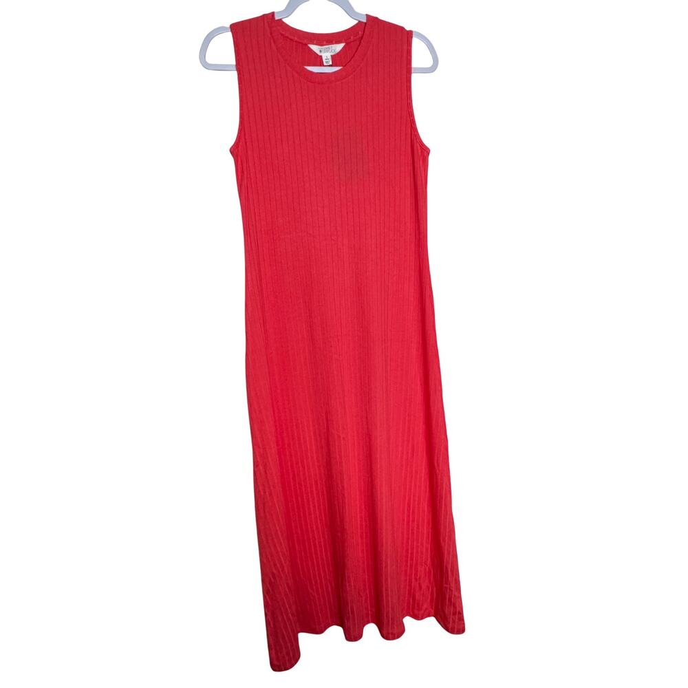 Market & Spruce Crewneck Sleeveless Ribbed Tank Dress Medium Petite Coral NWT - Picture 2 of 8